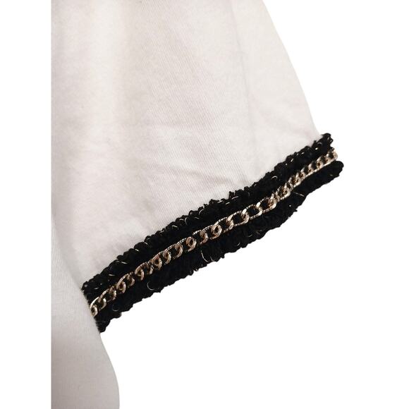 Zara T-SHIRT Dress Sz M White Have Strong Energy PARIS Designer Chain Black Trim - Picture 4 of 16
